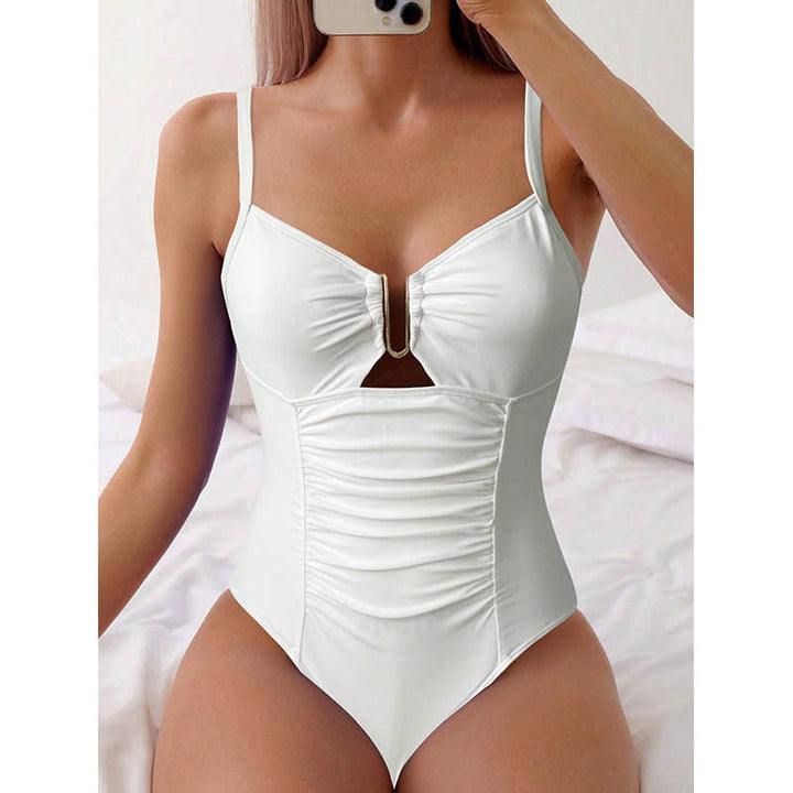 Damen Einteiler Badeanzug mit modischem Cut-Out und elegantem Gold-Detail Drune