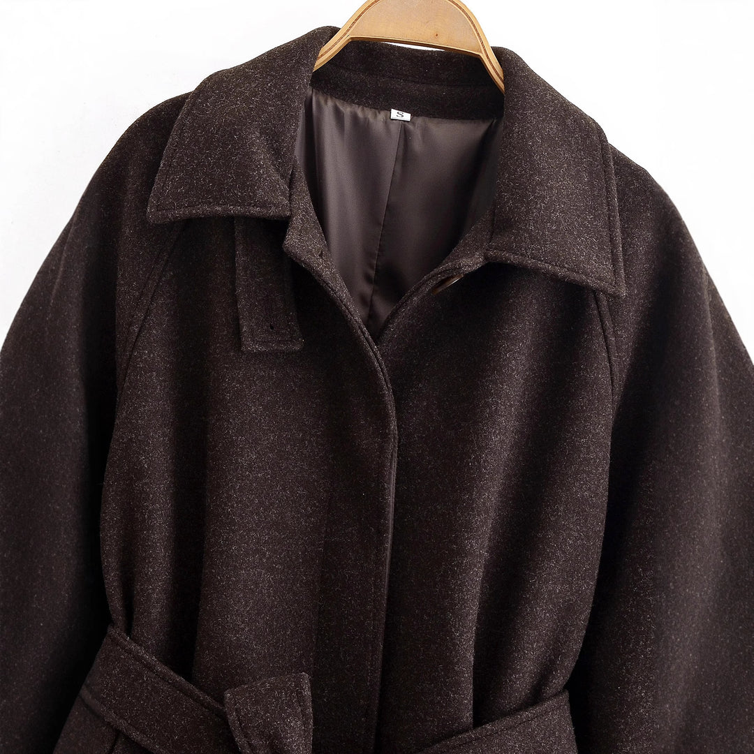 Damen 10+ taillierter Wollmix‑Mantel mit Bindegürtel Drune