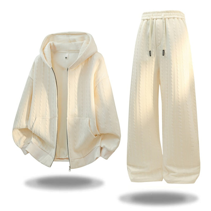 Damen Oversize Strick‑Kapuzenjacke mit Zopfmuster, Reißverschluss & Kängurutaschen Drune