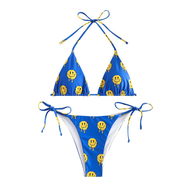 Damen Triangel-Bikini mit fröhlichem Smiley-Muster Drune