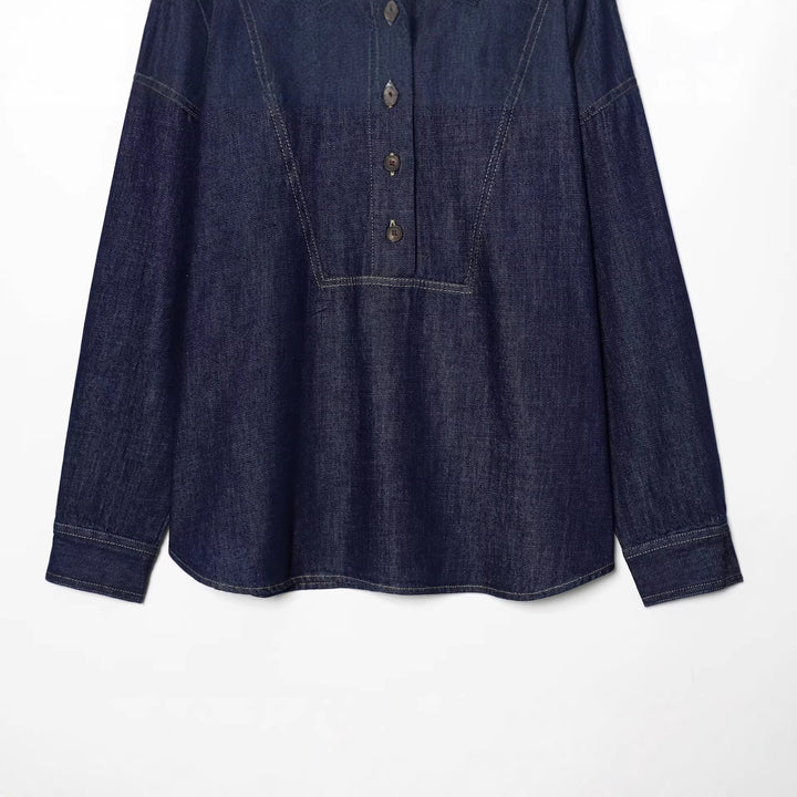 Damen Oversize-Denim-Tunika mit halber Knopfleiste und markanten Nahtdetails Drune