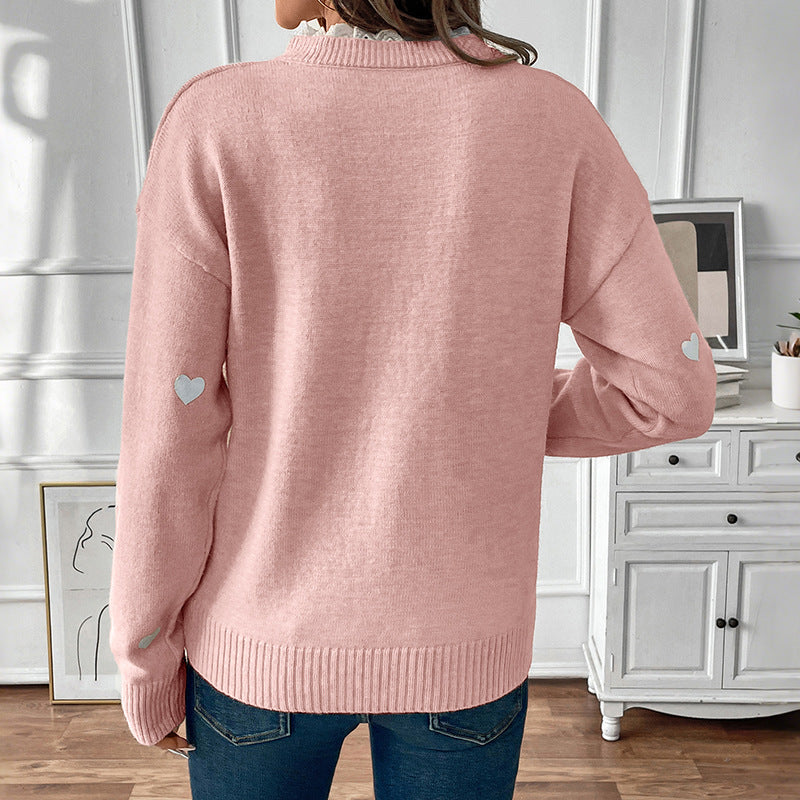 Damen Verspielter Strickpullover mit Herzmuster Drune
