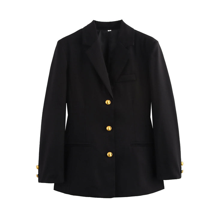 Damen elegante karierte Blazerjacke mit Goldknöpfen Drune
