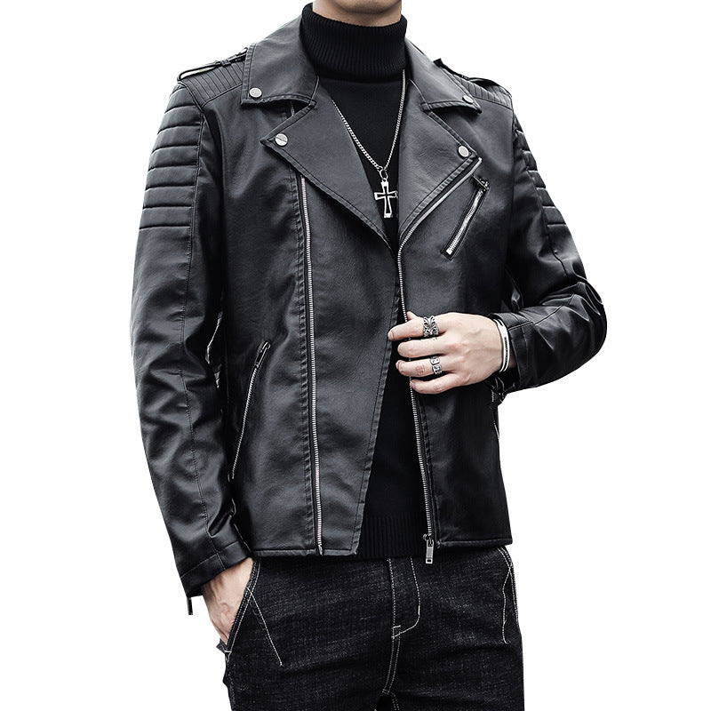 Herren Bikerjacke aus hochwertigem Kunstleder im Slim‑Fit mit schrägem Reißverschluss und gesteppter Schulterpartie Drune