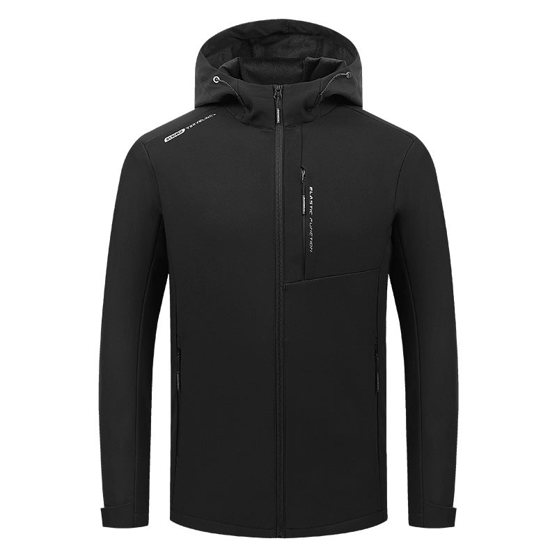 Herren Leichte Softshell-Kapuzenjacke mit elastischem Schnitt, wasserabweisender Membran und Brustreißverschlusstasche Drune
