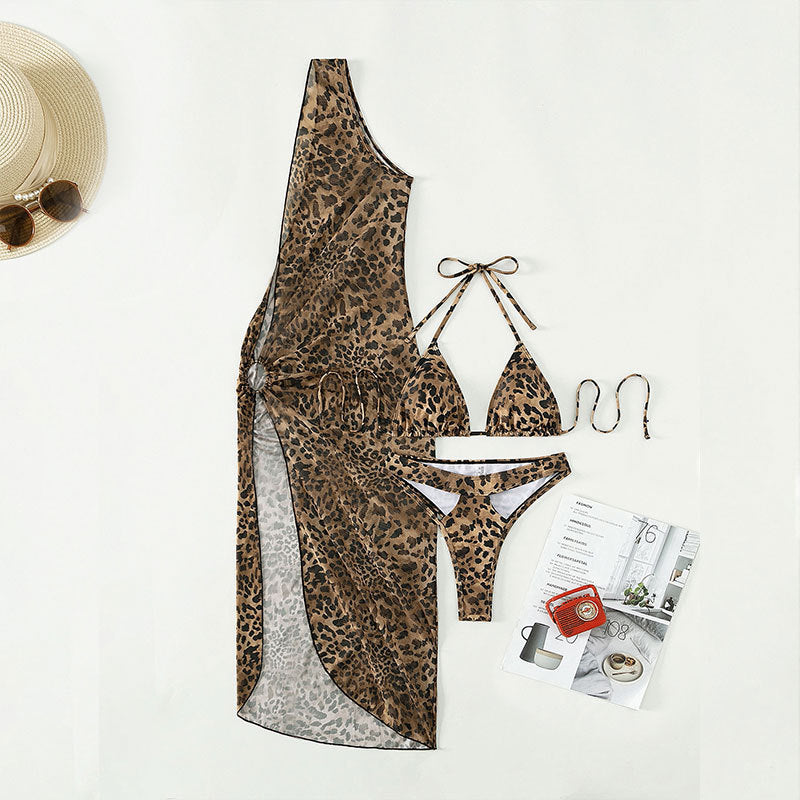 Damen Triangel-Bikini mit modischem Halter-Top und transparentem Sarong Drune