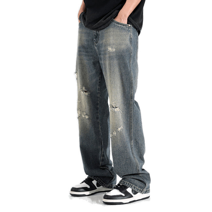 Herren Relaxed Fit Jeans mit Destroyed-Details Drune