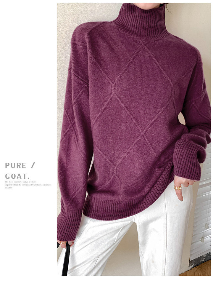 Damen Pullover mit hochgeschlossenem Kragen und strukturiertem Rautenmuster Drune