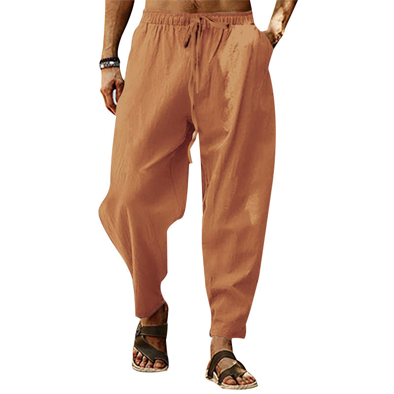 Herren nan lockere Sommer-Slouch-Hose aus Leinenmix mit elastischem Bund und konischem Knöchelabschluss Drune