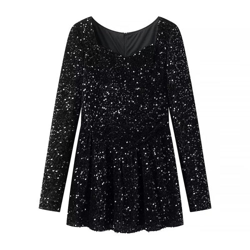 Damen nan Samt-Pailletten-Peplumshirt mit weitem ausgestelltem Saum und langem Arm Drune