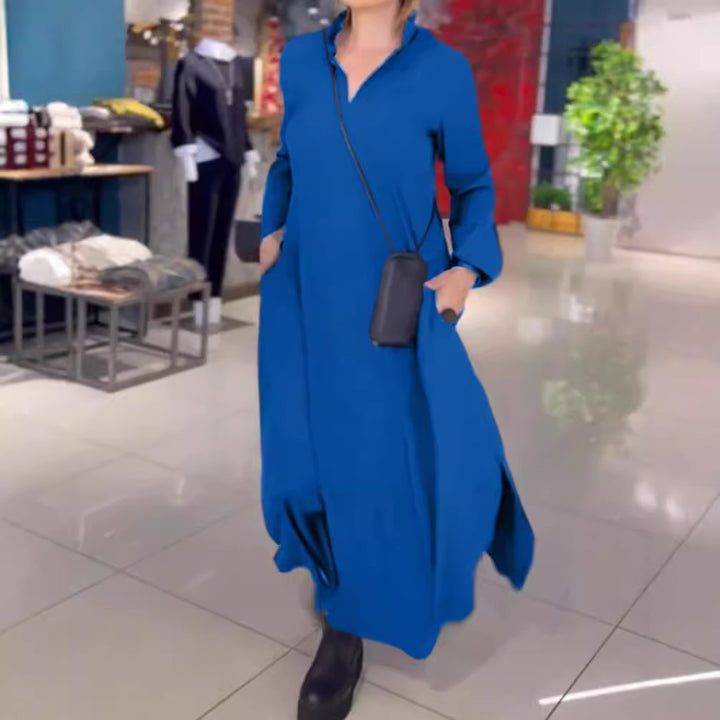 Damen nan weites Maxikleid mit Seitenschlitzen und Eingrifftaschen Drune