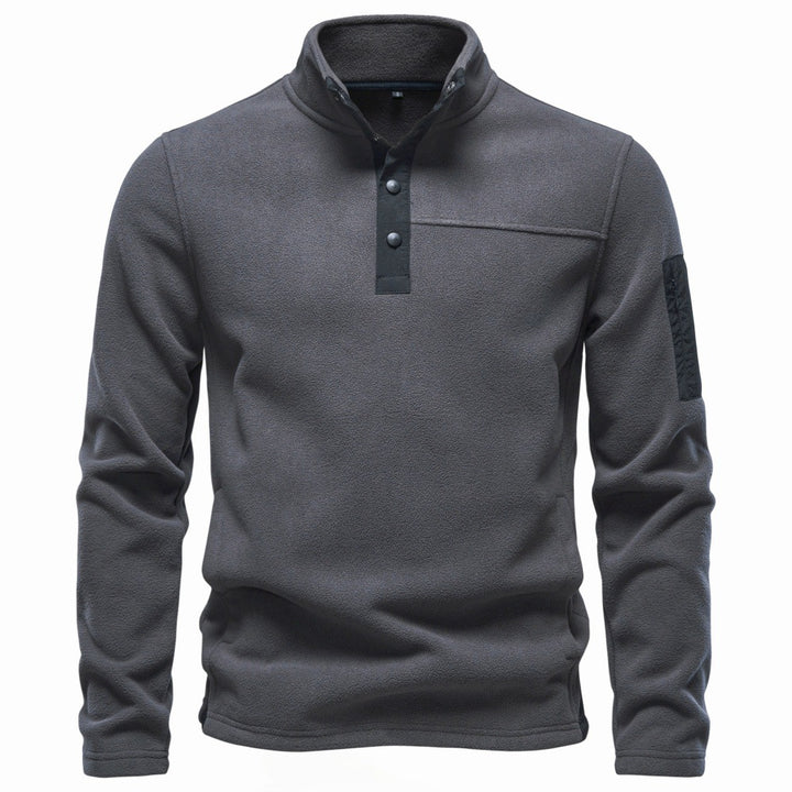 Herren Fleecepullover mit Stehkragen Druckknopf-Leiste und Ärmeltasche Drune