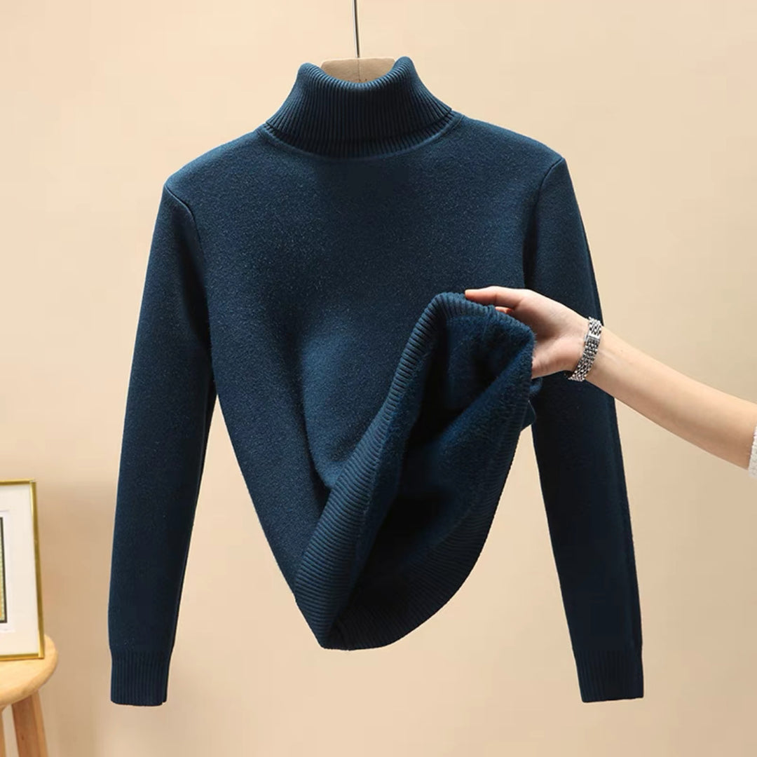 Damen Feinstrick-Rollkragenpullover mit wärmendem Innenfutter und schmaler Silhouette Drune