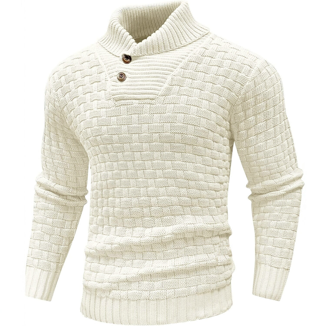 Herren Grobgestrickter Pullover mit hohem Rollkragen, Knopfleiste und Körbchenstrick Drune