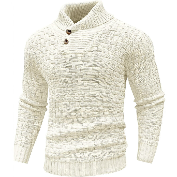 Herren Grobgestrickter Pullover mit hohem Rollkragen, Knopfleiste und Körbchenstrick Drune