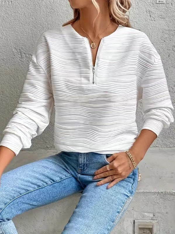 Damen lässiger Sweatshirt mit strukturiertem Design und Reißverschluss Drune
