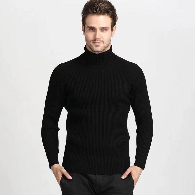 Herren nan schmal geschnittener Rippen-Rollkragenpullover aus feinem Wollmix mit Stretch Drune