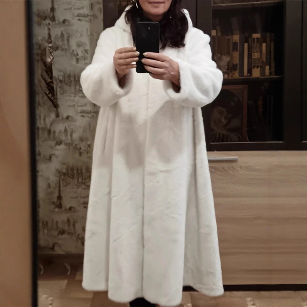 Damen Maxi Kunstfell-Mantel mit Oversize-Schnitt und aufgesetzten Taschen Drune