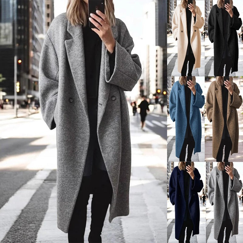 Damen Oversize Wollmix-Mantel mit doppelreihiger Knopfleiste, weitem Reverskragen und Eingrifftaschen Drune