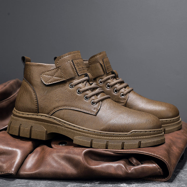 Herren Robuste Plateauschnür-Boots mit Klettlasche und profilierter Gummisohle Drune