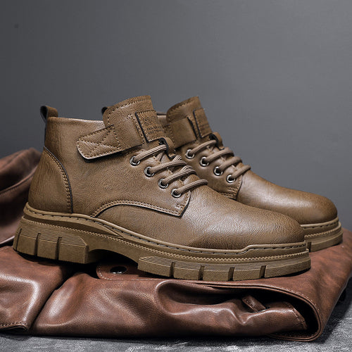 Herren Robuste Plateauschnür-Boots mit Klettlasche und profilierter Gummisohle Drune