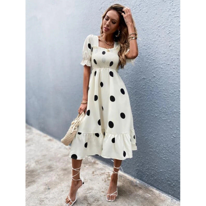 Damen Midi-Kleid mit lässigem Schnitt und großen Punkten Drune