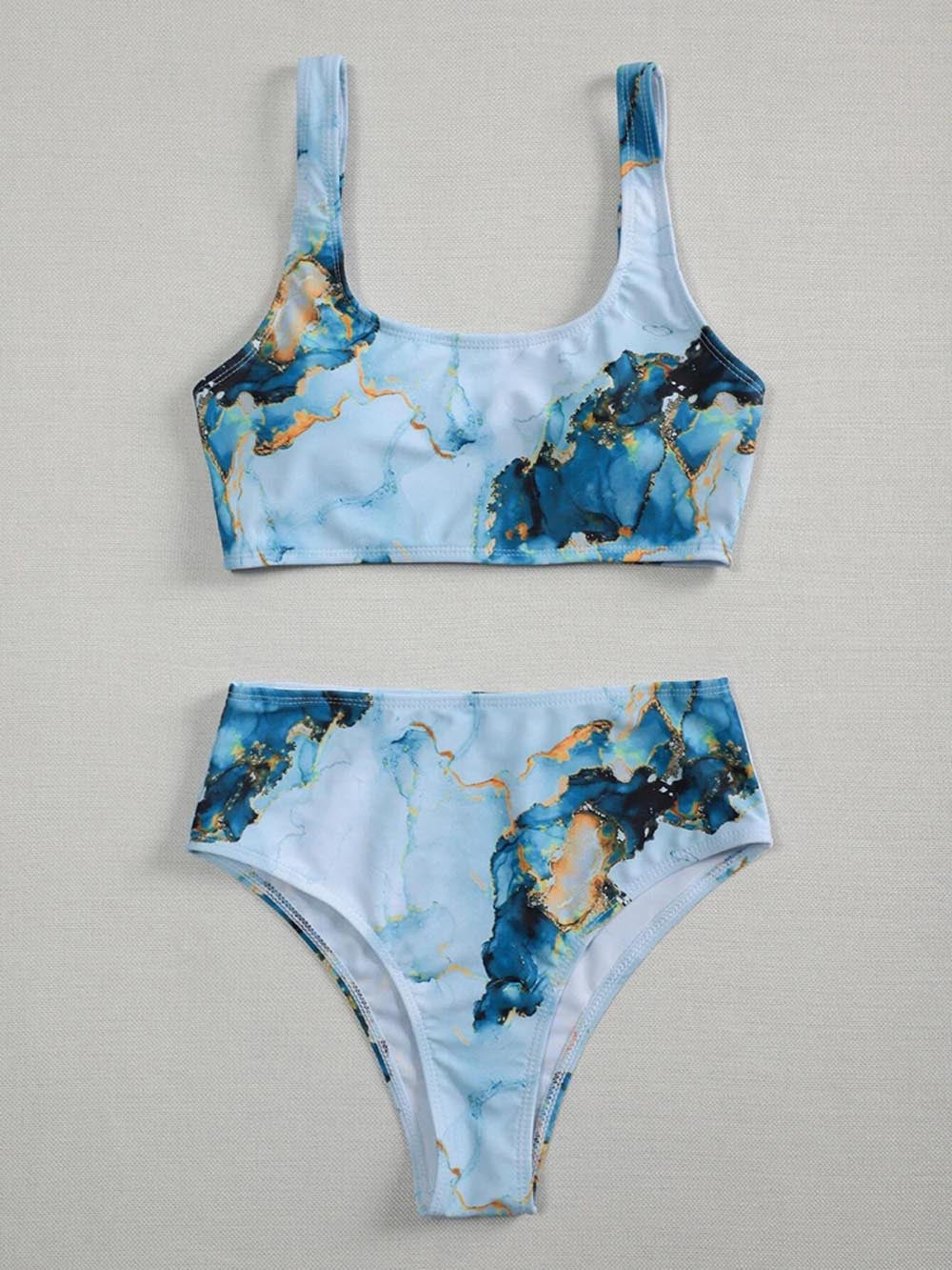 Damen Asymmetrisches Bikini-Set mit geknotetem Oberteil Drune