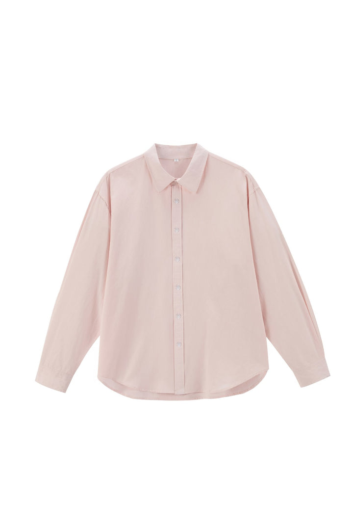 Damen Oversize Baumwollbluse mit Kentkragen und abgerundetem Saum Drune