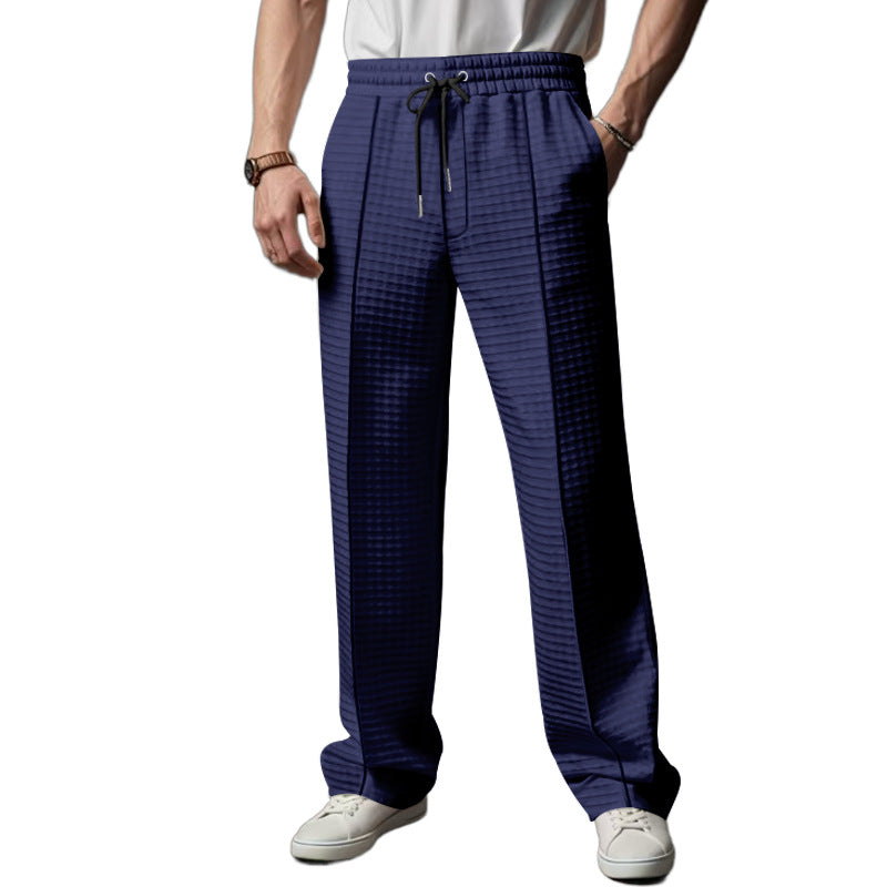 Herren Relaxed-Fit Freizeit-Hose mit strukturierter Karooptik, elastischem Bund & Kordelzug Drune
