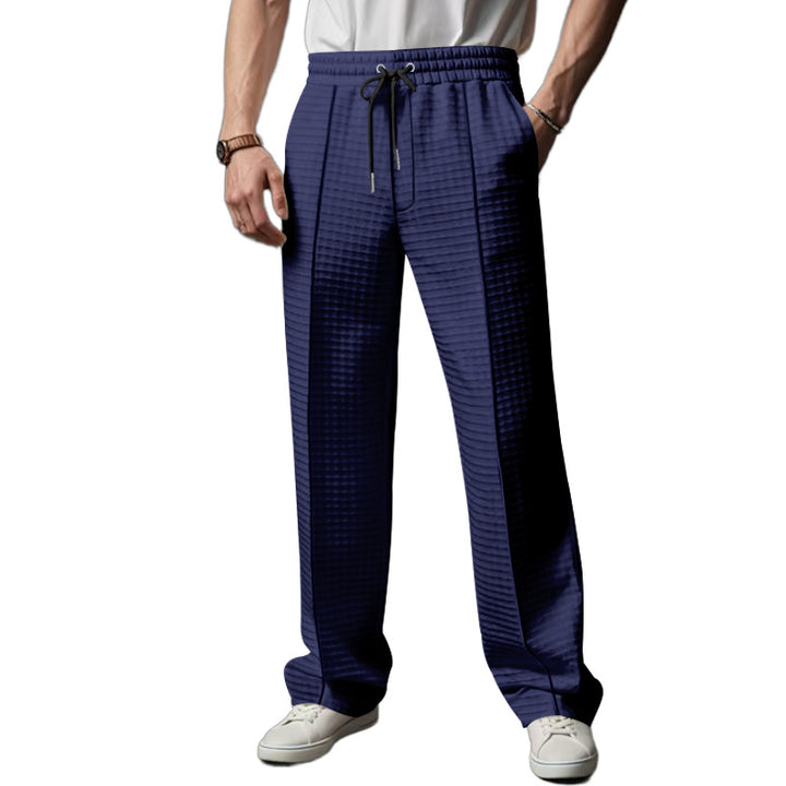 Herren Relaxed-Fit Freizeit-Hose mit strukturierter Karooptik, elastischem Bund & Kordelzug Drune