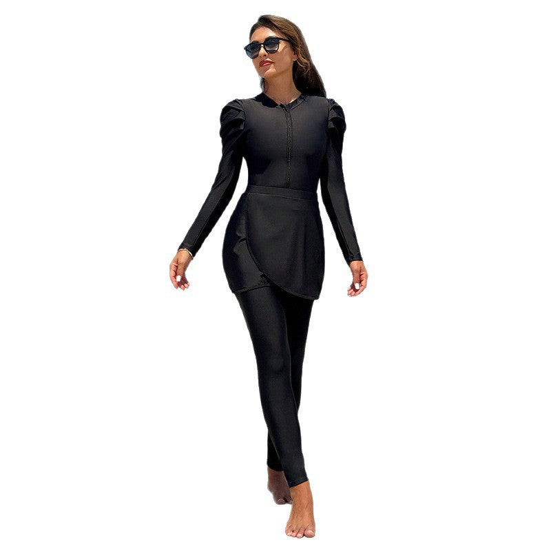 Damen Modischer Schwimmanzug mit langärmeliger Oberbekleidung Drune