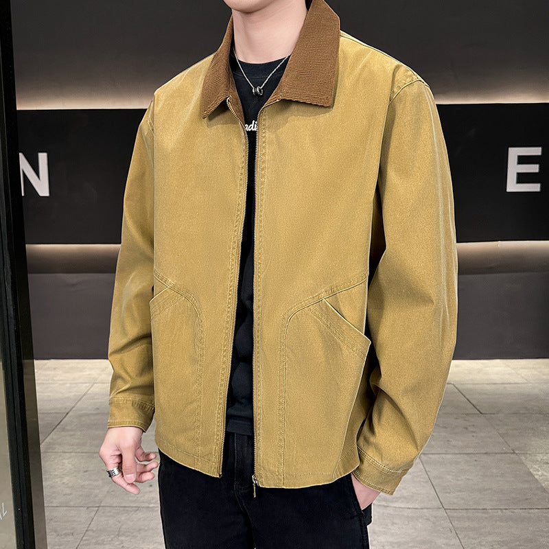Herren Canvas-Fieldjacke mit Cordkragen, durchgehendem Reißverschluss und ergonomischen Nahtdetails Drune