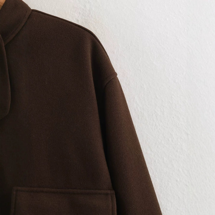 Damen Boxy Wollmix‑Blousonjacke mit Stehkragen, großen Pattentaschen und elastischem Saum Drune