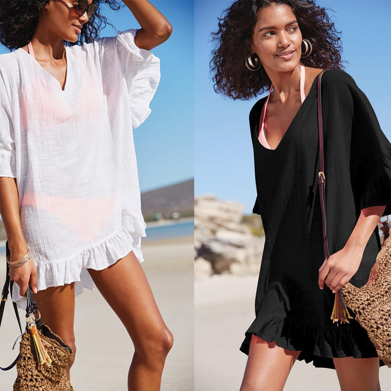 Damen luftiges Strandkleid mit Volant-Saum Drune