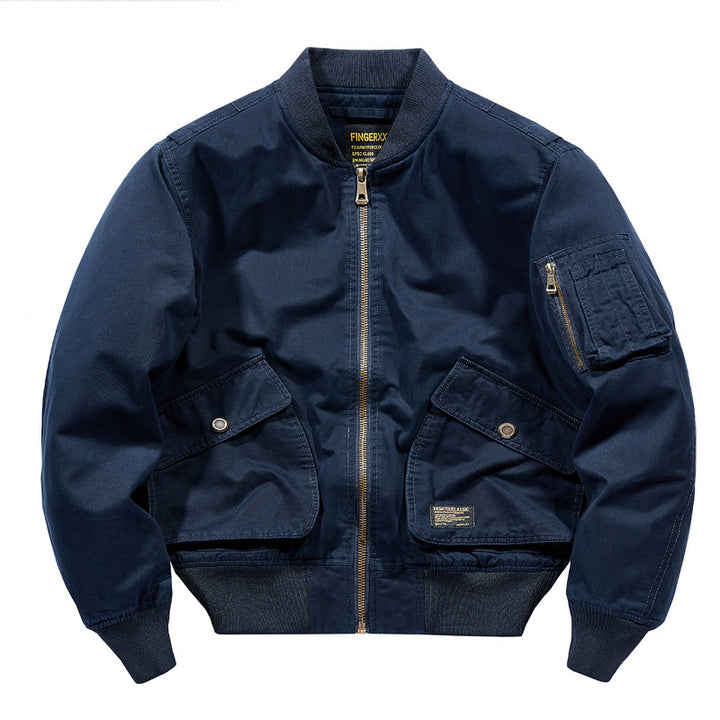 Herren Kurz geschnittener Canvas-Bomber mit Doppel-Frontklappentaschen und Ärmeltasche Drune