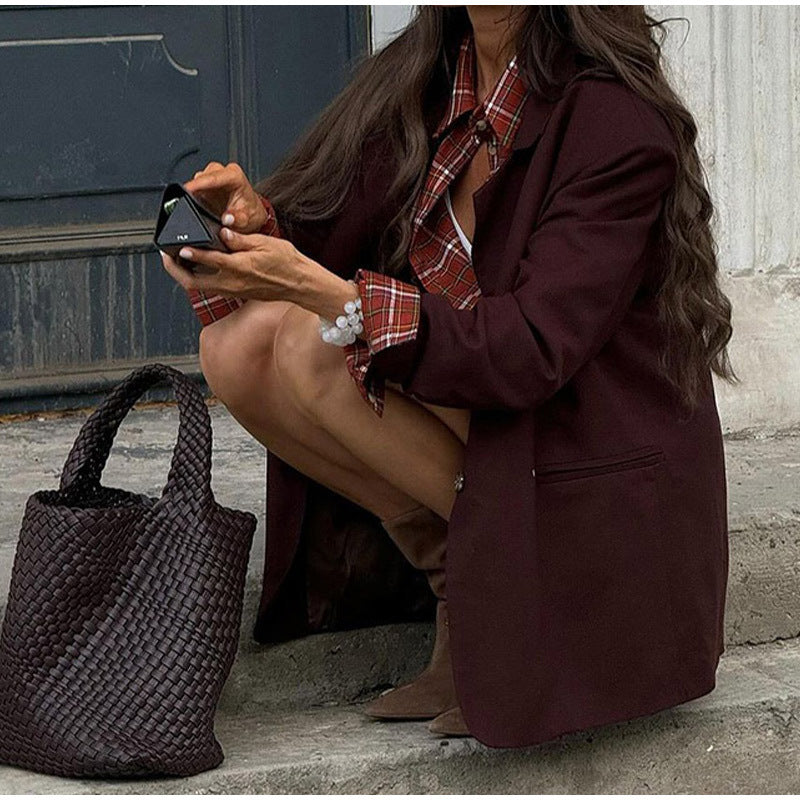 Damen modischer Oversized-Blazer mit checkermuster und lässigem Schnitt Drune