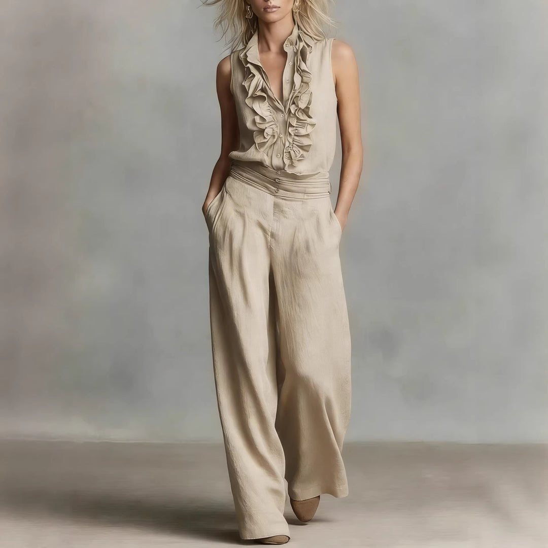Damen Elegante Bluse mit Rüschendetails und klassischem Kragen Drune