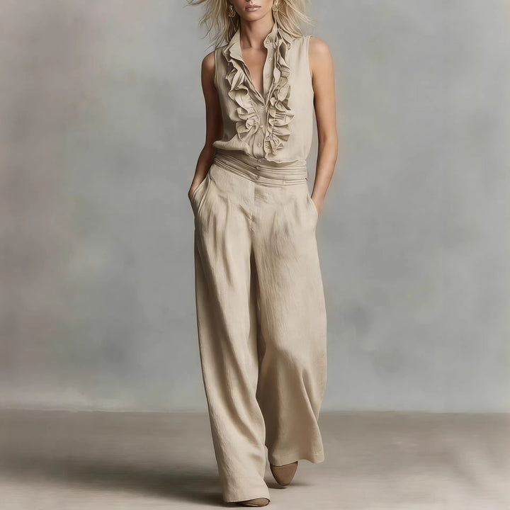 Damen Elegante Bluse mit Rüschendetails und klassischem Kragen Drune