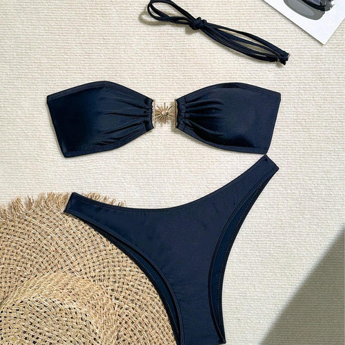 Damen Bandeau-Bikini mit dekorativem Schmuckdetail Drune