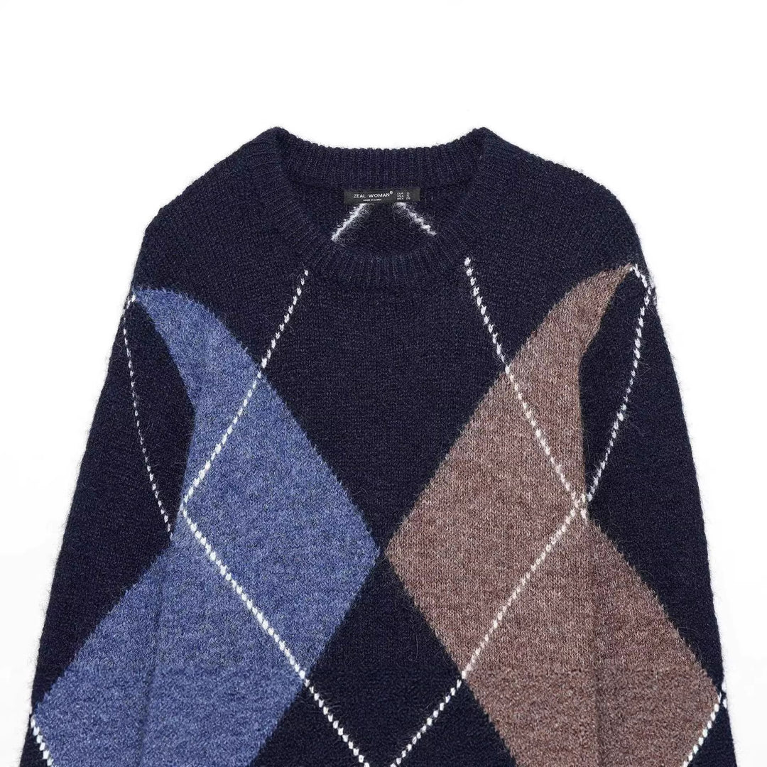 Damen Grobstrickpullover mit modernem Rautenmuster Drune