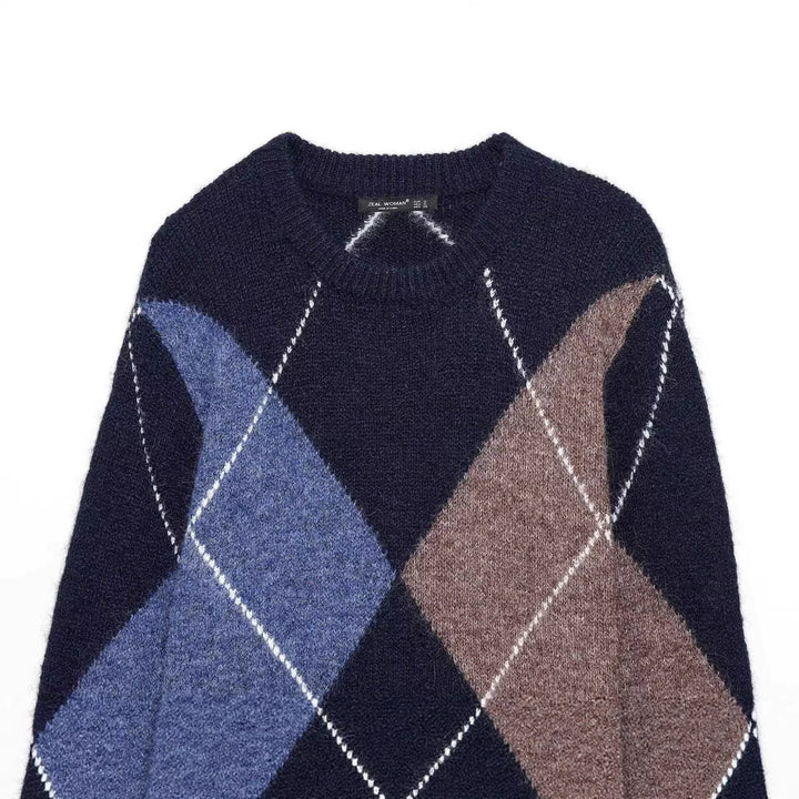 Damen Grobstrickpullover mit modernem Rautenmuster Drune