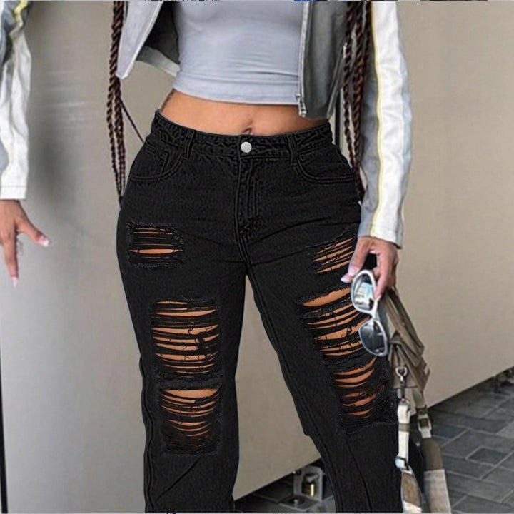 Damen hochgeschnittene weite Denim-Jeans mit ausgeprägten Ripped-Details und lässigem Schnitt Drune