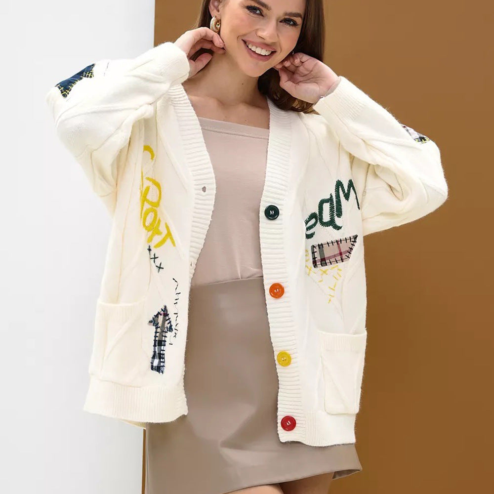 Damen Strickjacke mit bunten Stickereien Drune