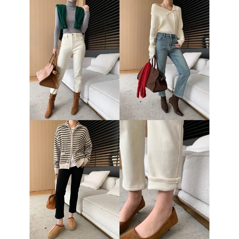 Damen gestreifte Strickjacke mit hohem Kragen und praktischen Taschen Drune