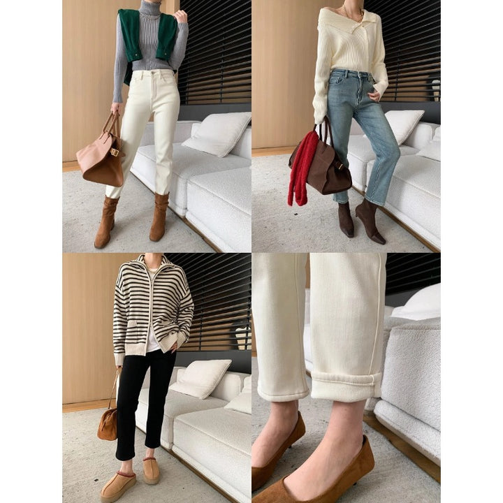 Damen gestreifte Strickjacke mit hohem Kragen und praktischen Taschen Drune