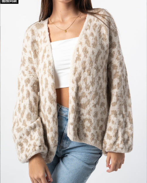 Damen lässige Strickjacke im Leopardenmuster Drune