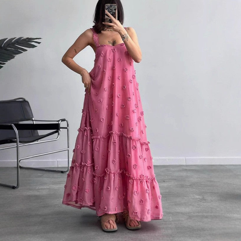 Damen Bodenlanges Sommerkleid mit Rüschendetails und floralem Motiv Drune