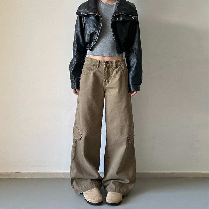 Damen Oversized Cargopalazzo-Hose aus Baumwoll-Twill mit seitlicher Klappentasche Drune