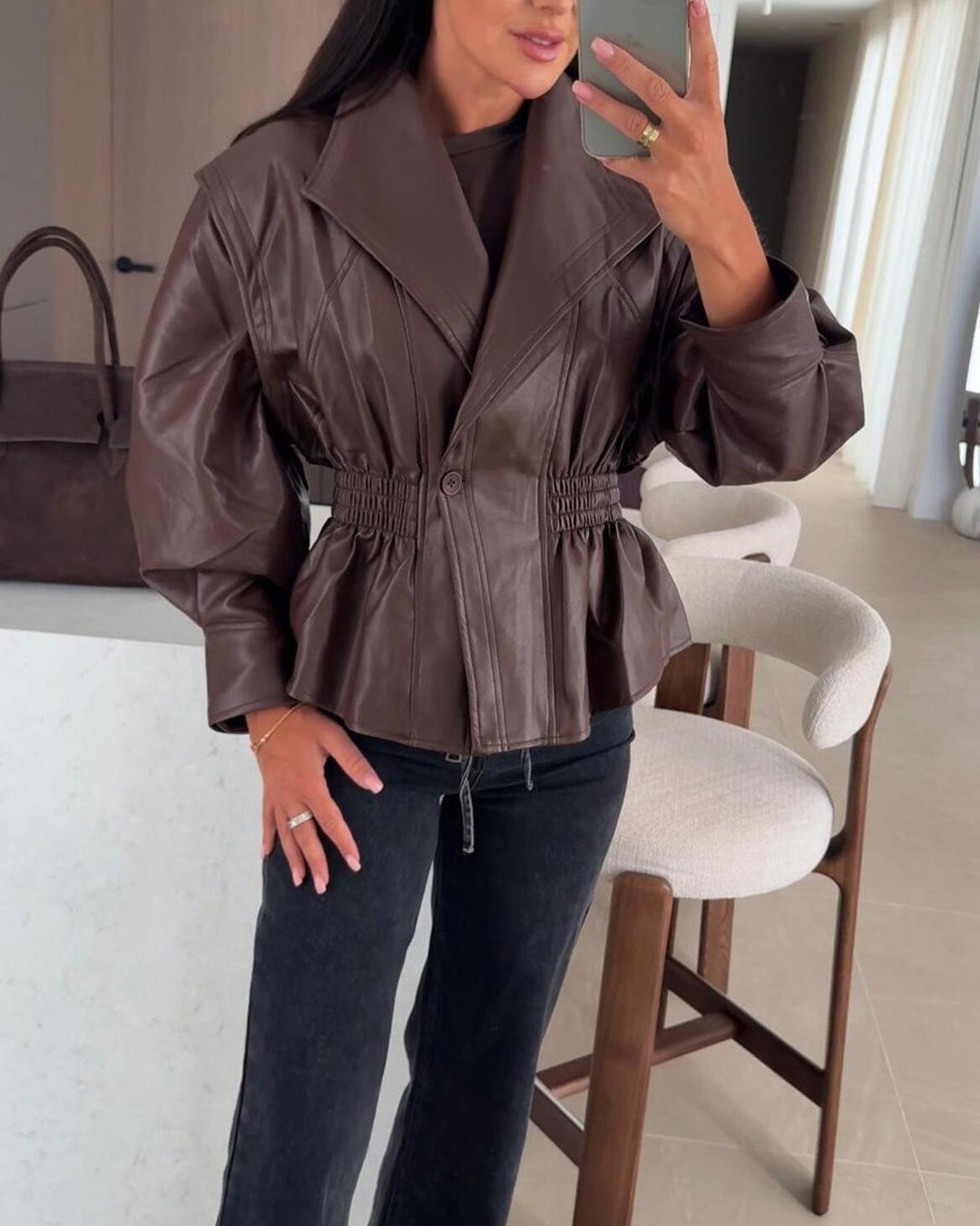 Drune | Revers Taille Cropped Pu-Jacke