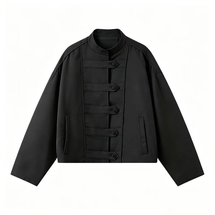 Damen Boxy-Jacke mit Stehkragen und Knebelverschlüssen Drune